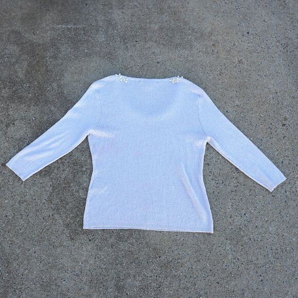 August Silk Pearl Beaded Metallic Ribbed Sweater Holiday Party XL Quiet Luxury - Picture 2 of 8